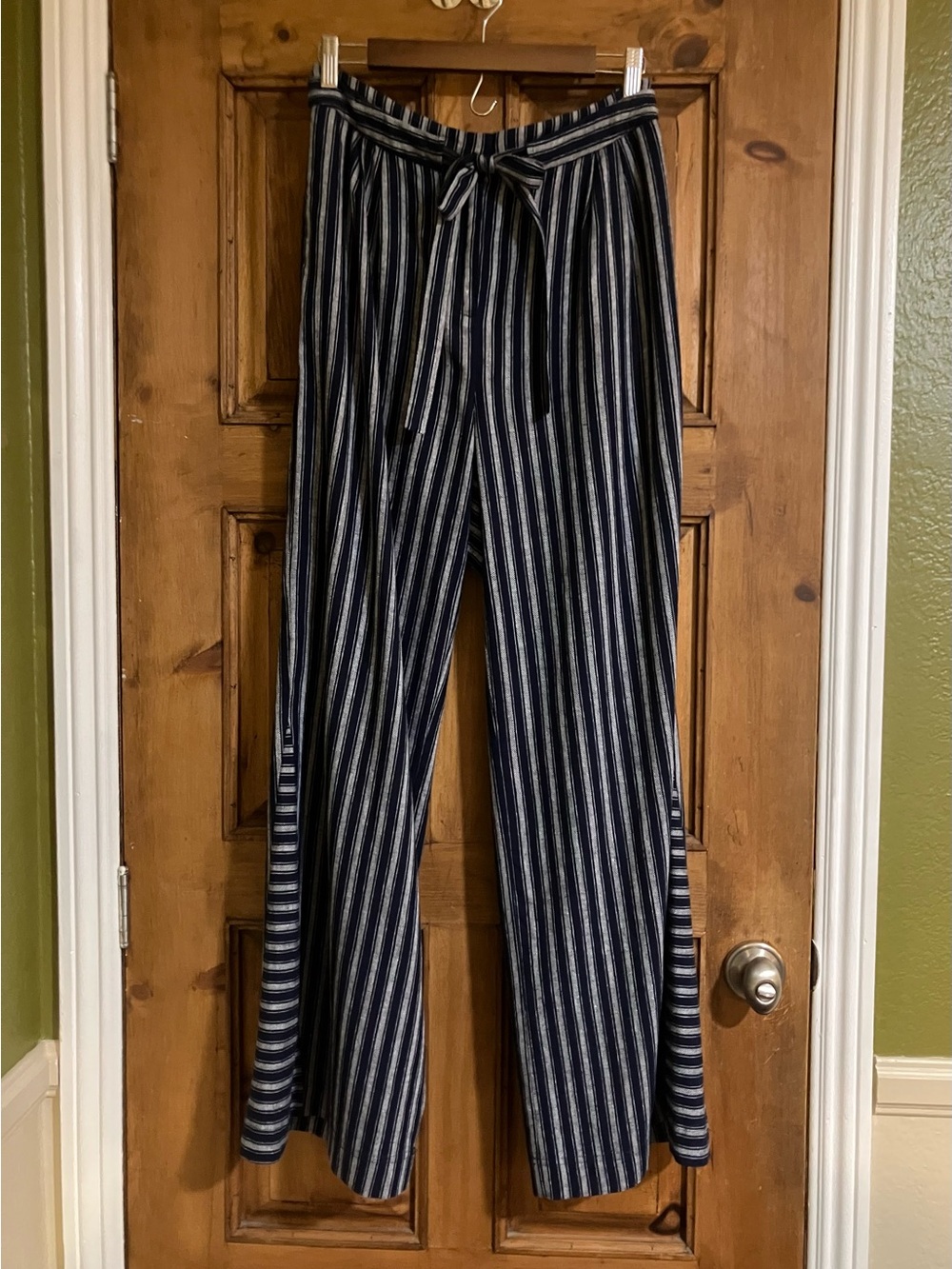 Navy & White Striped Wide Leg Pants